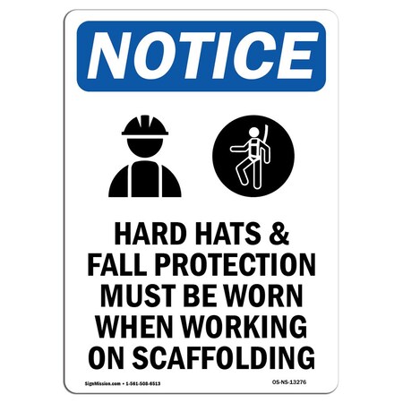 Signmission OSHA Sign, Hard Hats And Fall Protection With, 14in X 10in Rigid Plastic, 10" W, 14" H, Portrait OS-NS-P-1014-V-13276